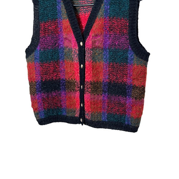 KB & Company Misses Plaid Button Front V Neck Knit Sweater Vest Women M - Picture 3 of 5